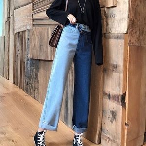 Yesstyle half and half wide leg jeans size: M
